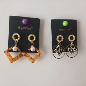Gustin Gold-Tone Tortoiseshell Drop Earrings with Pearl Accent - Brown